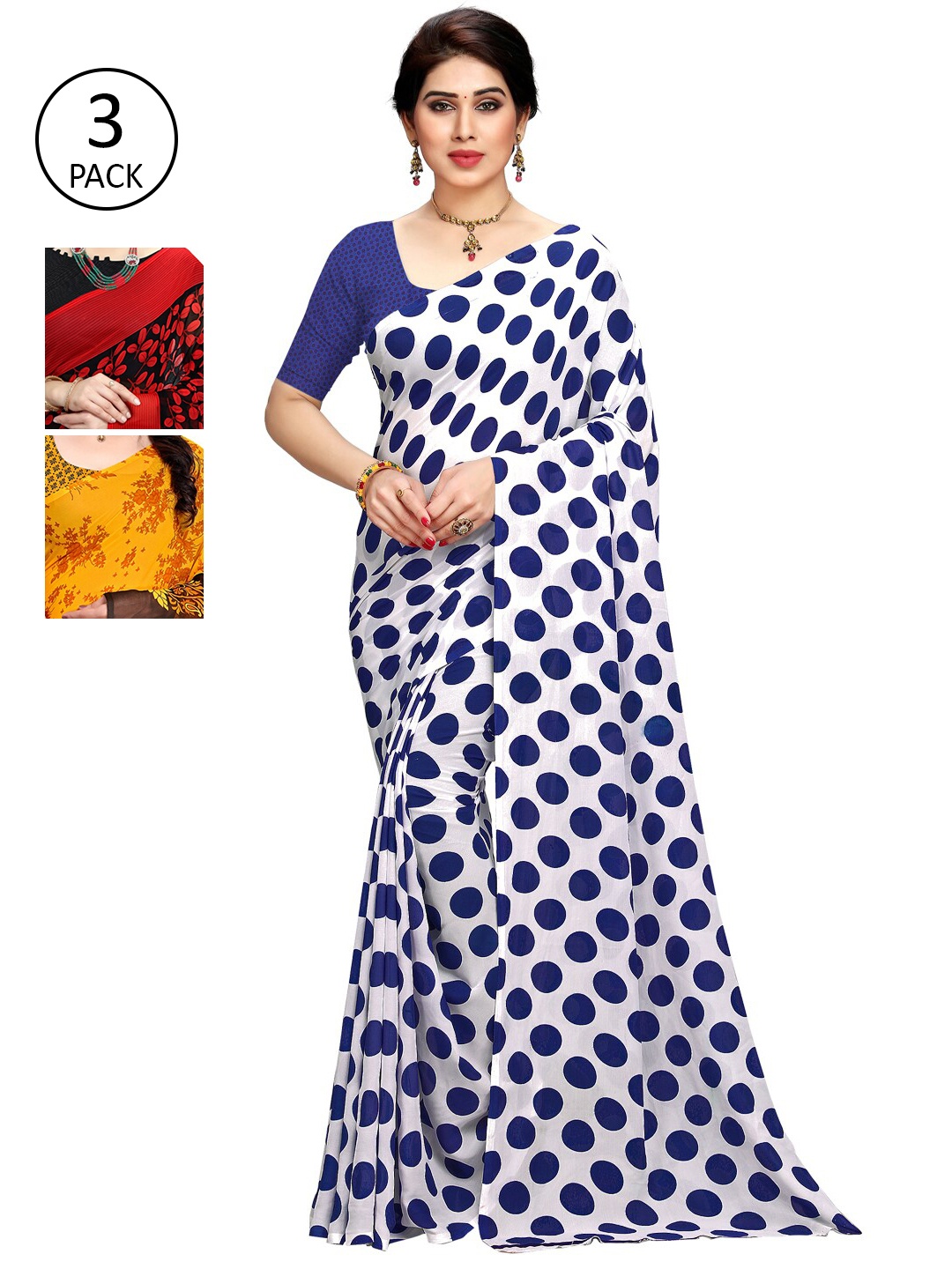 

KALINI Pack Of 3 Printed Saree, Blue
