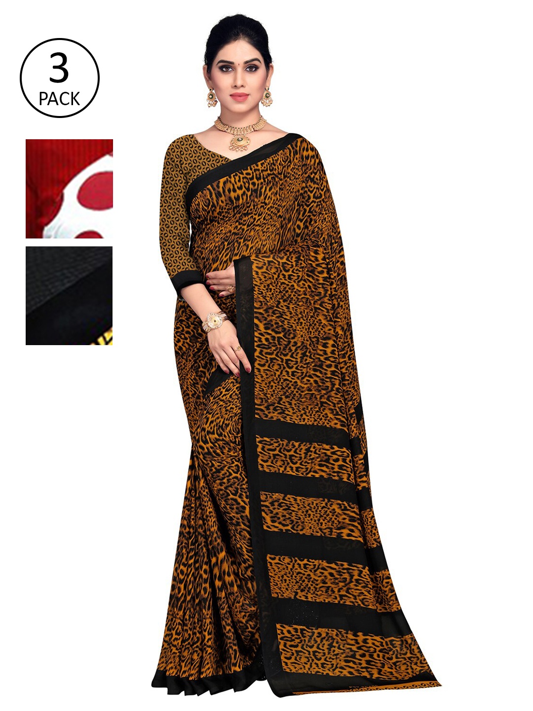 

KALINI Set of 3 Mustard, White & Yellow Sarees
