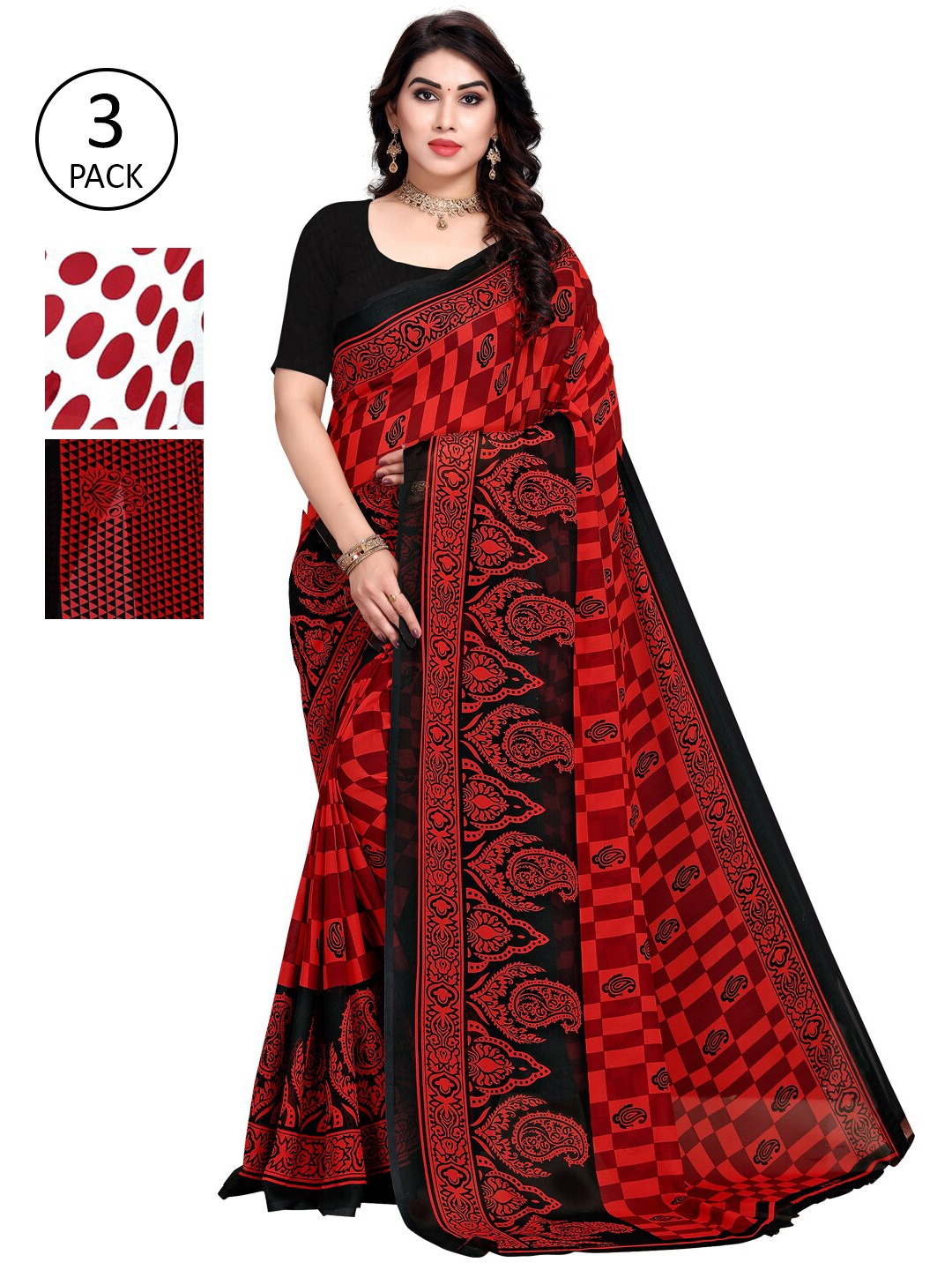 

KALINI Pack Of 3 Printed Saree, Red