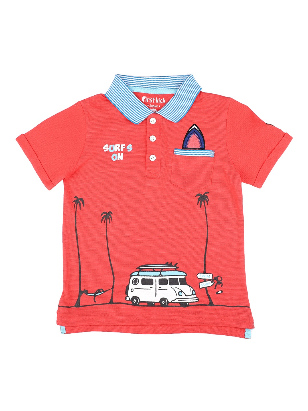 First Kick Boys Coral Pink Polo Collar T-shirt