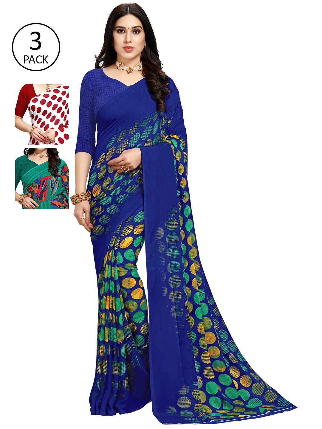 

KALINI Pack Of 3 Printed Saree, White