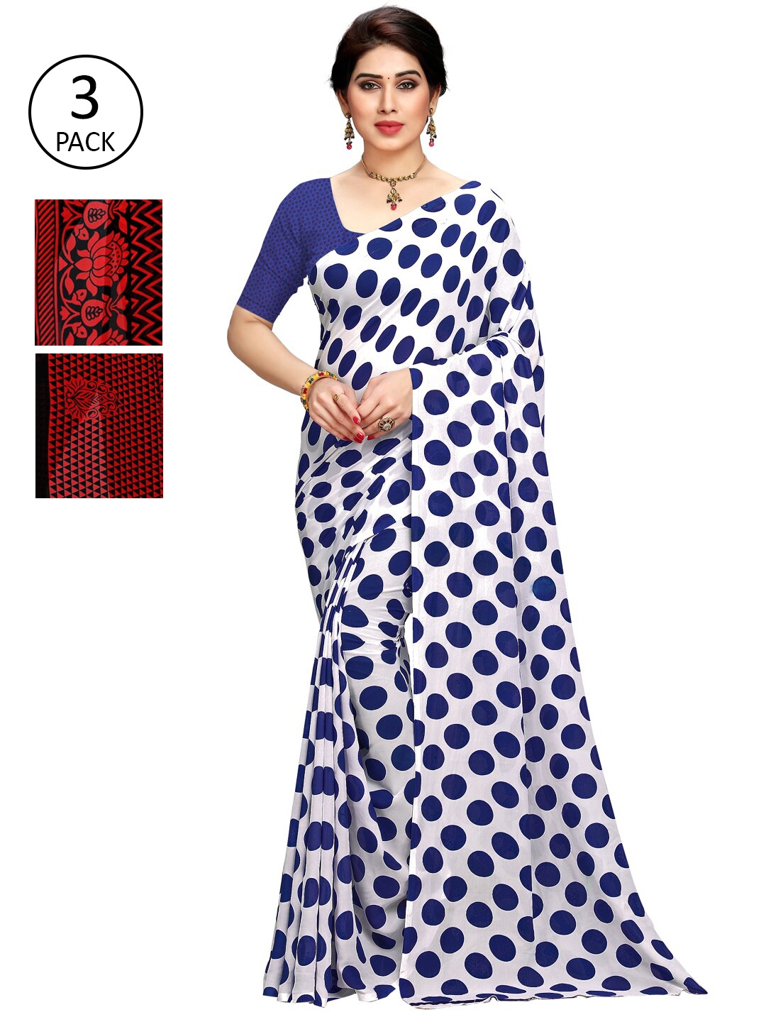 

KALINI Pack Of 3 Printed Saree, White