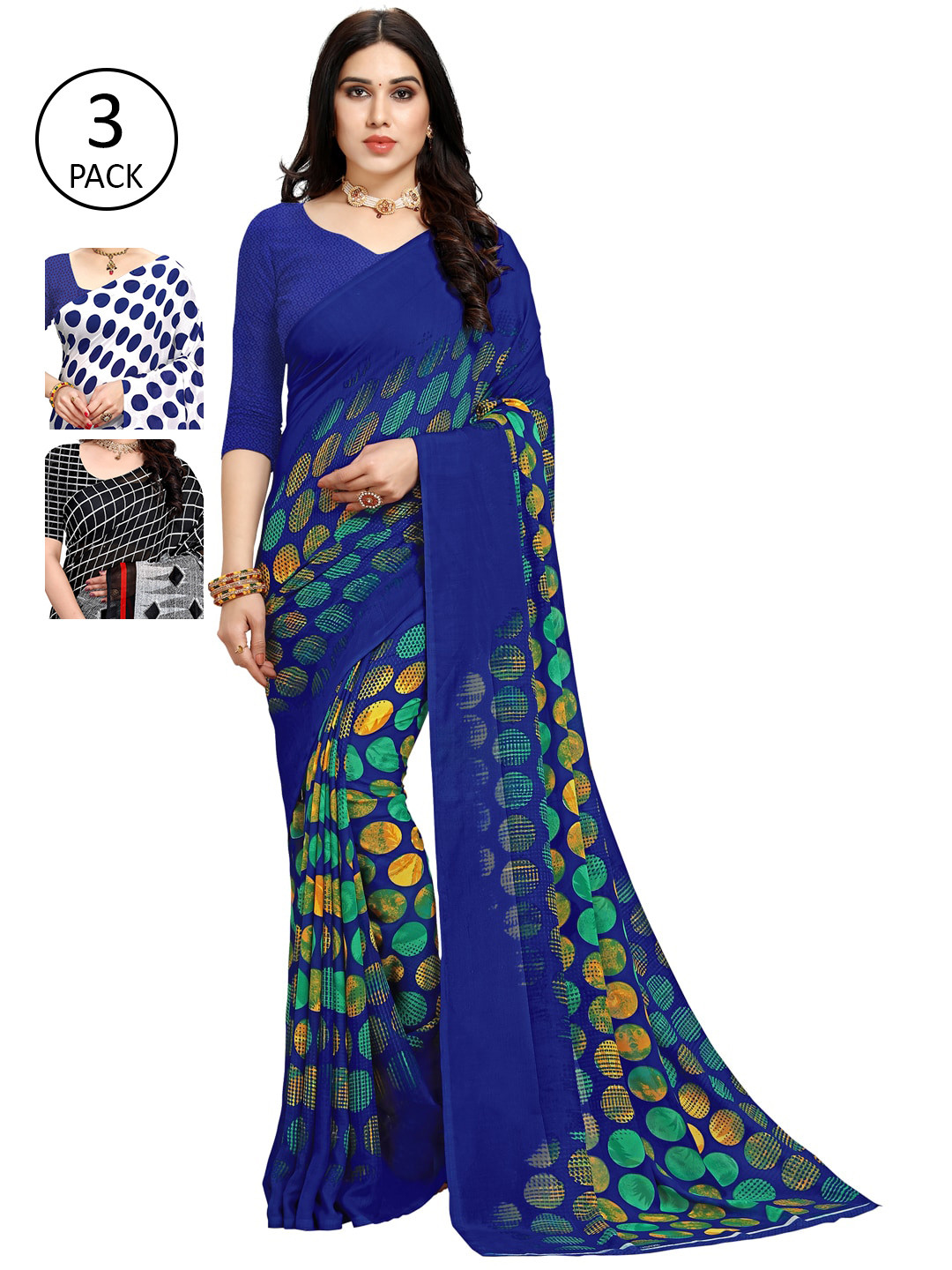 

KALINI Pack of 3 Printed Sarees, Multi
