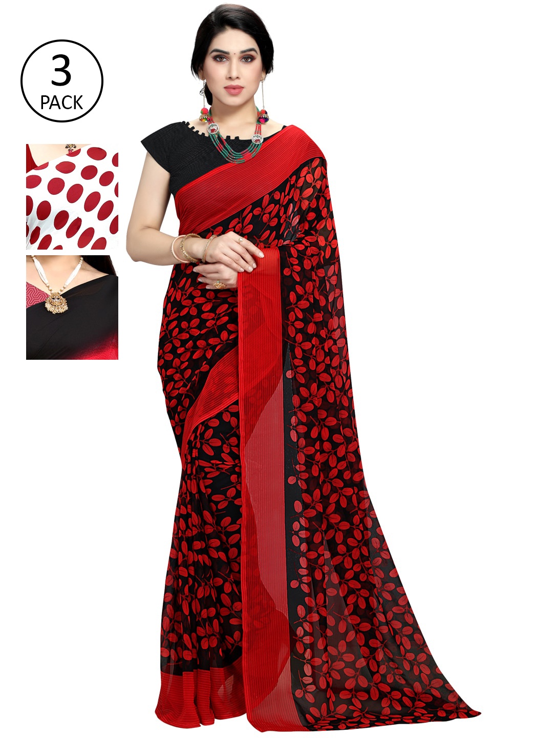 

KALINI Set Of 3 Multicoloured Poly Georgette Printed Sarees, Multi