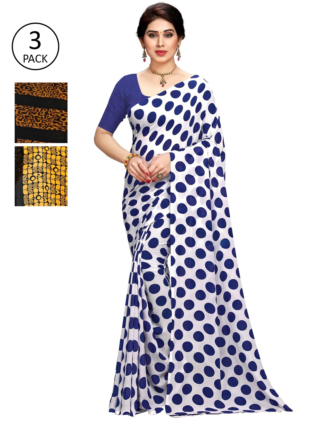

KALINI White & Blue Pack Of 3 Printed Saree