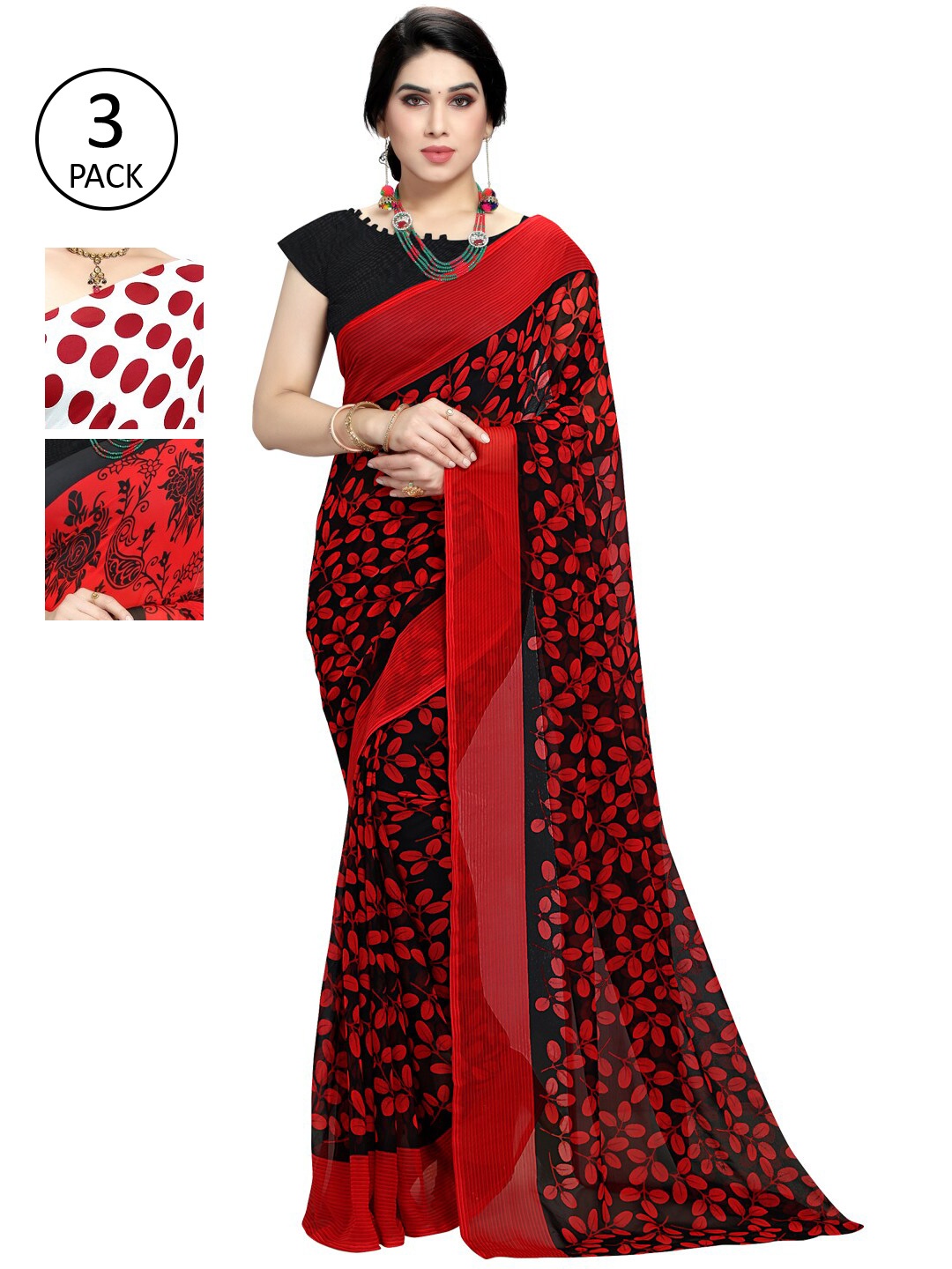 

KALINI Multi Pack of 3 Printed Saree