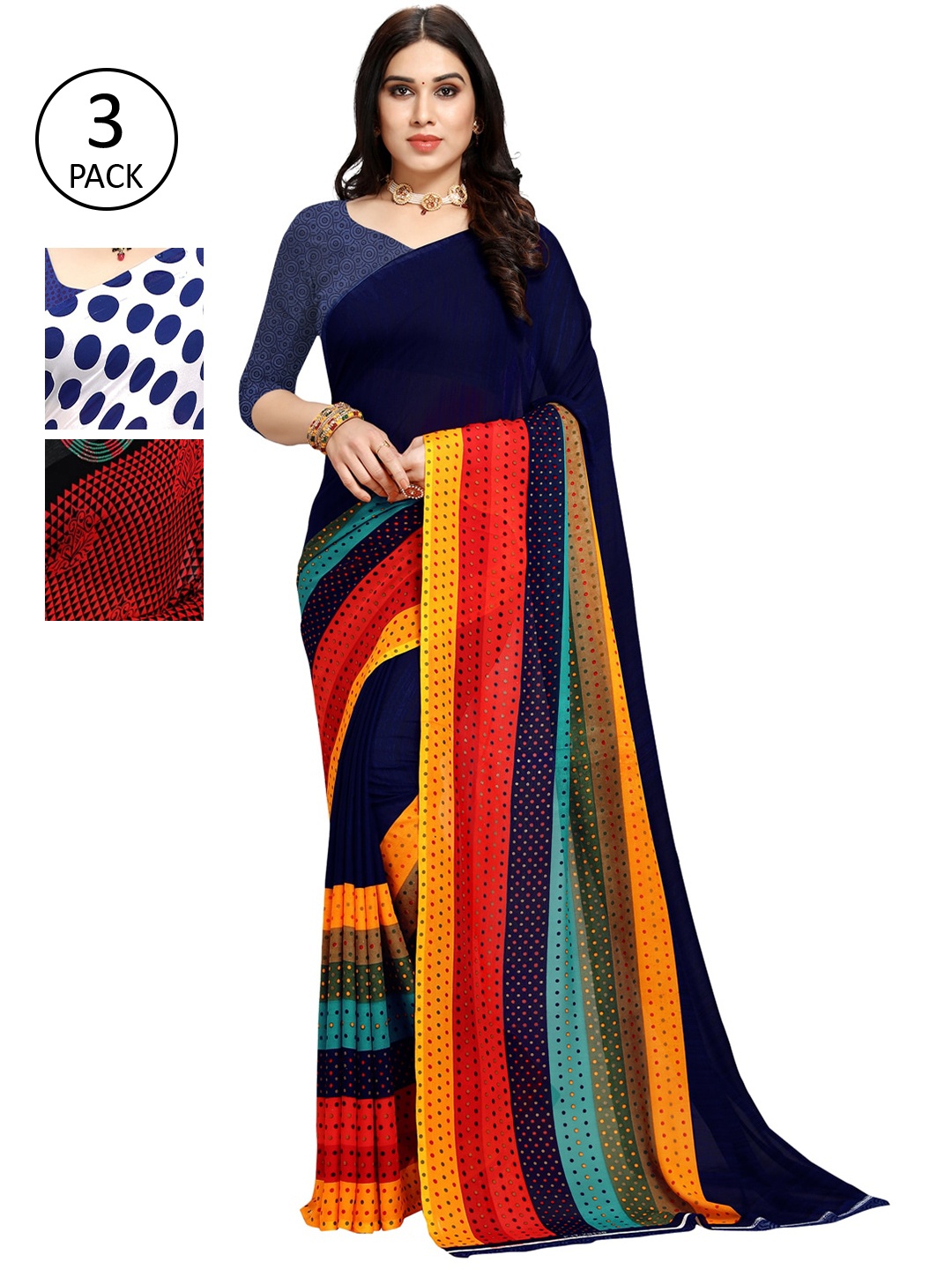 

KALINI Women Pack of 3 Printed Sarees, White