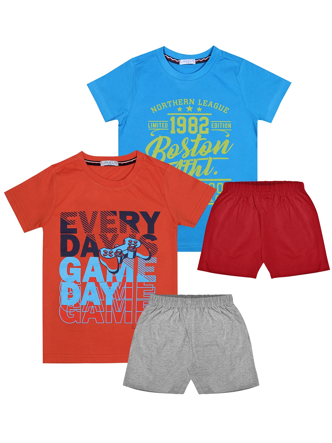 

Luke & Lilly Boys Pack Of 2 Blue & Orange Printed T-shirt with Shorts