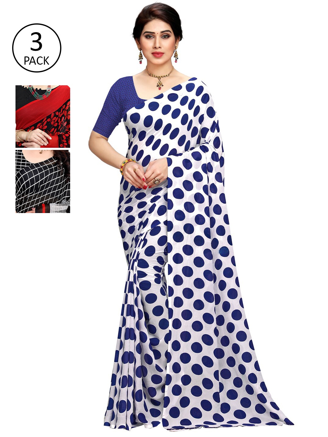 

KALINI Women Pack Of 3 Printed Saree, Blue