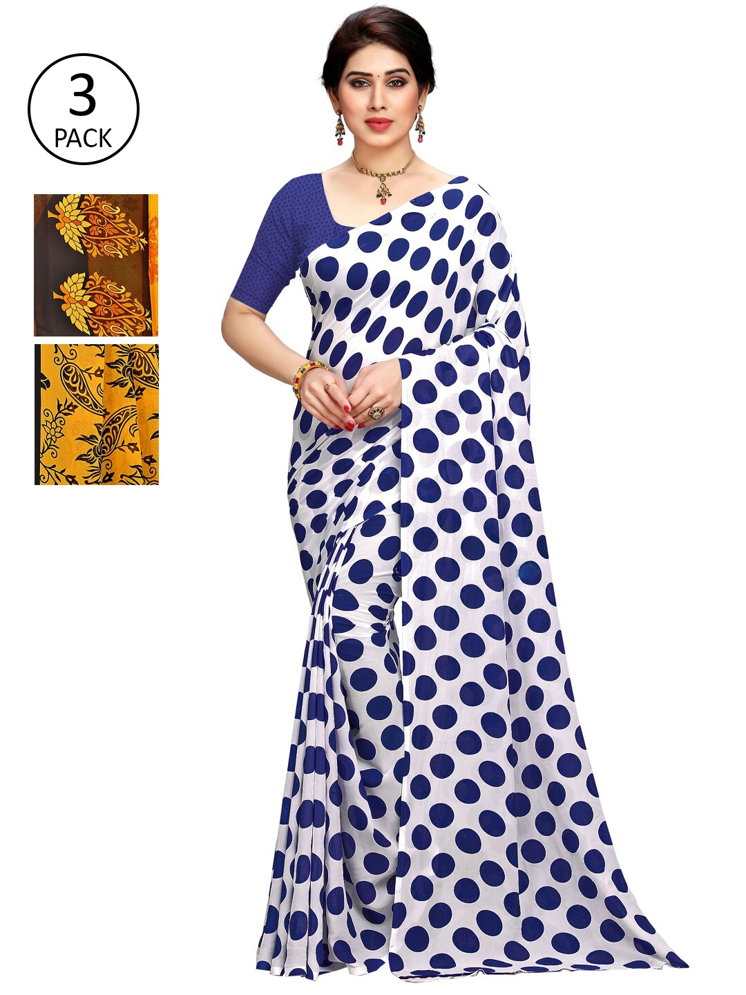 

KALINI Pack Of 3 Multicoloured Printed Sarees, White