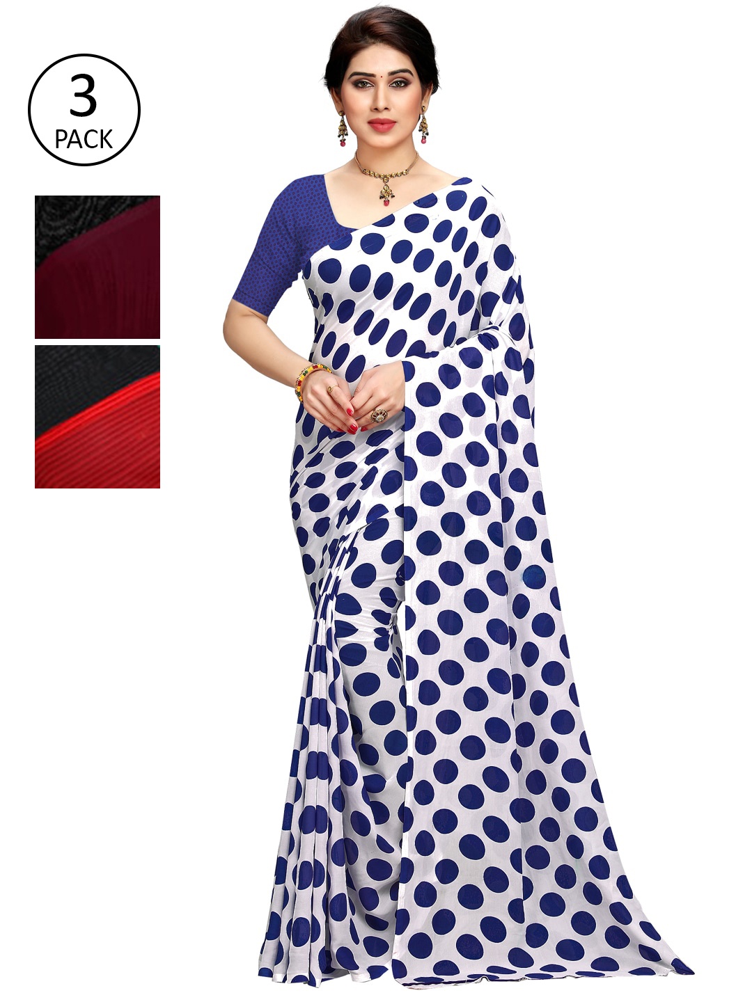 KALINI Pack Of 3 Printed Saree, Burgundy