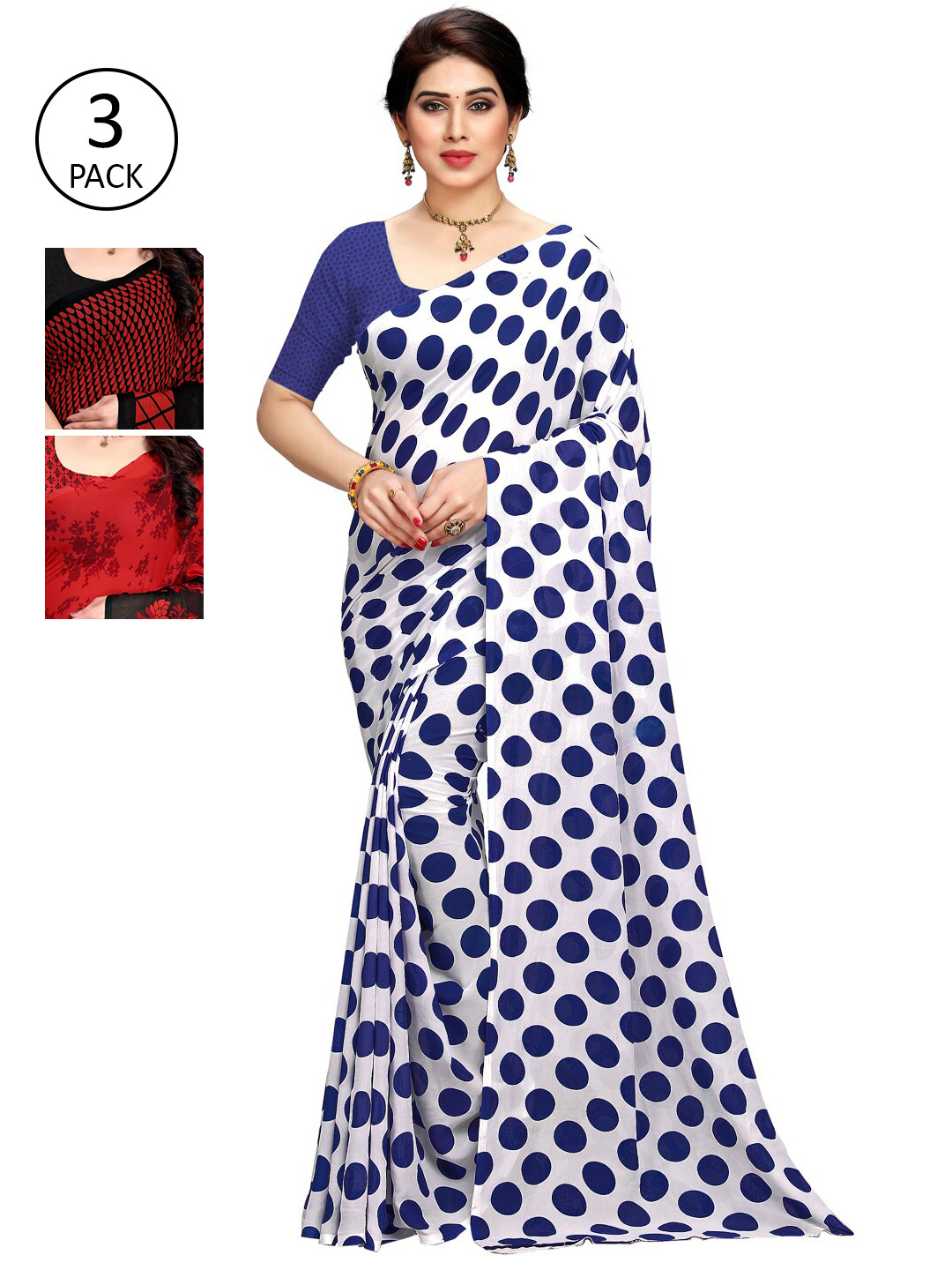 

KALINI Pack Of 3 Multicoloured Printed Sarees, Red