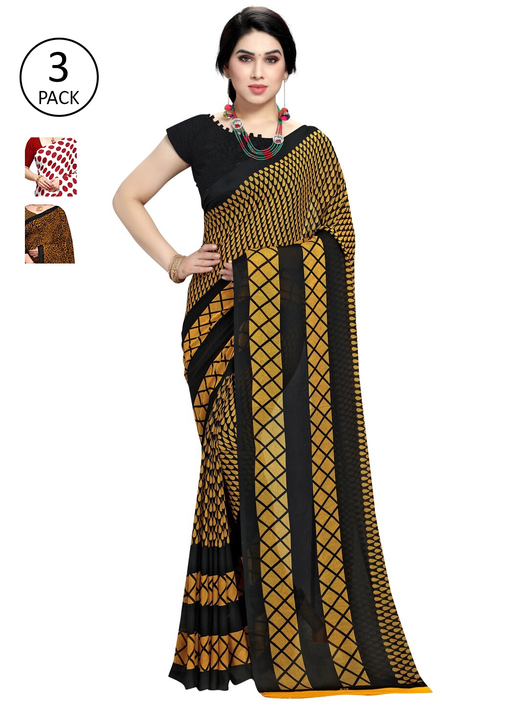 

KALINI Pack Of 3 Multicoloured Printed Sarees, White
