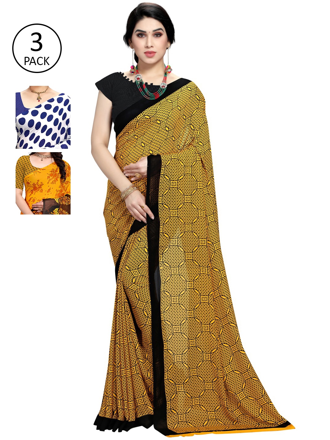 

KALINI Pack Of 3 Printed Saree, Blue