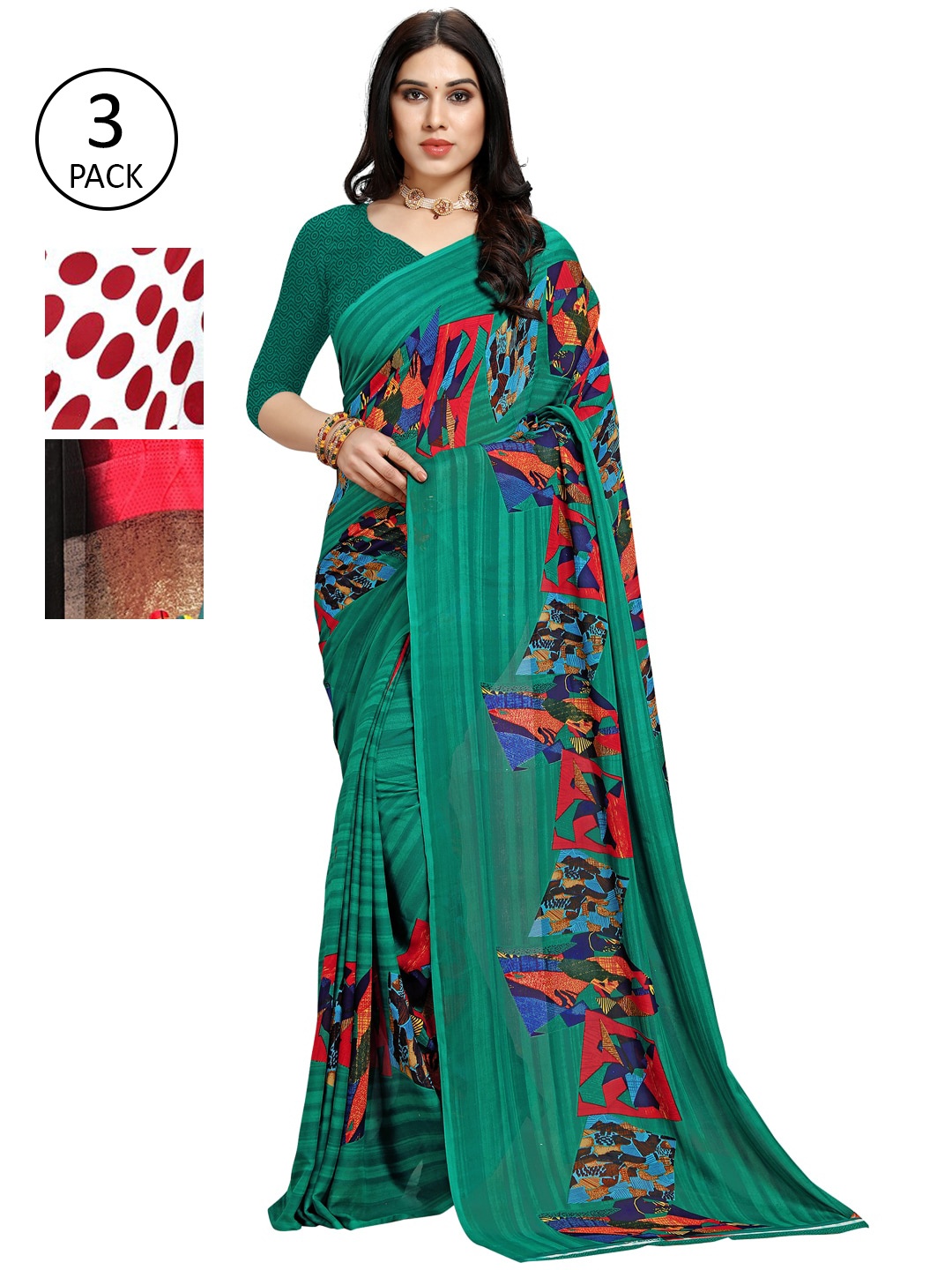 

KALINI Pack Of 3 Red & Black Saree