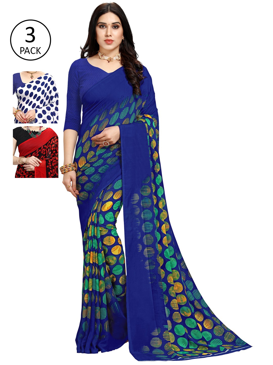 

KALINI Pack of 3 Printed Sarees, Multi