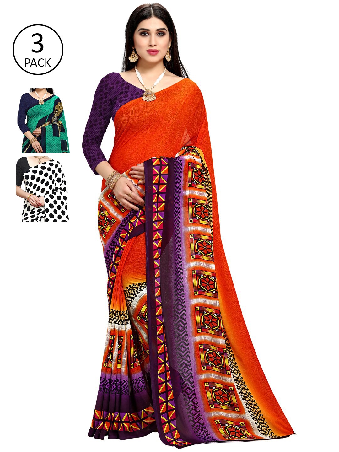 

KALINI Pack Of 3 Printed Saree, White