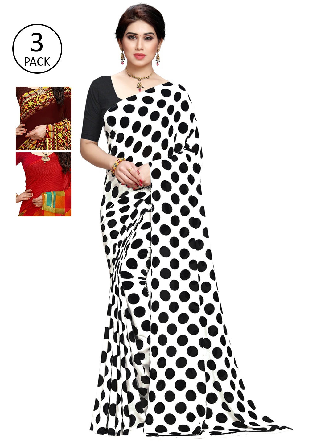 

KALINI Pack Of 3 Printed Saree, White