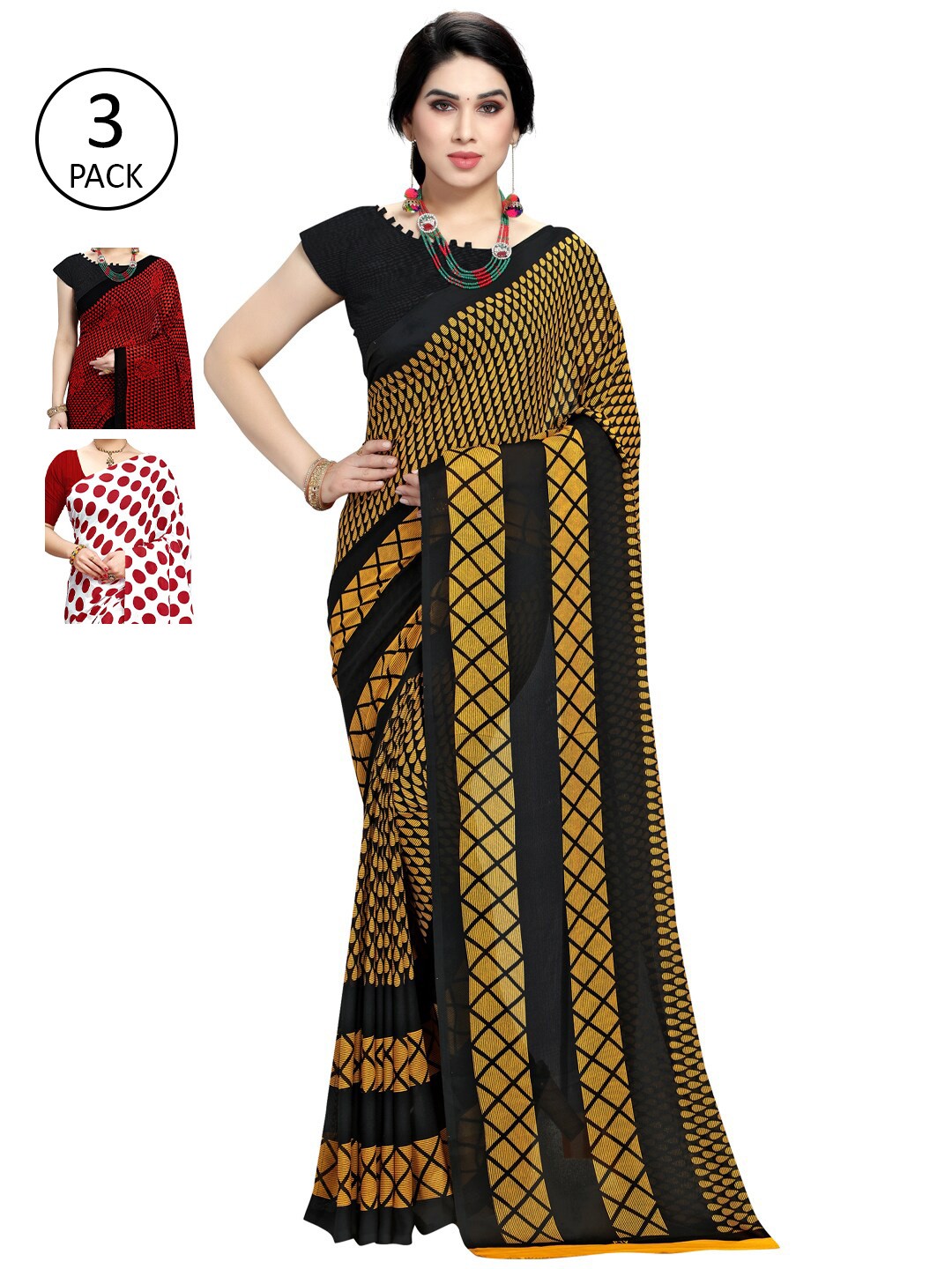 

KALINI Pack Of 3 Printed Saree, White
