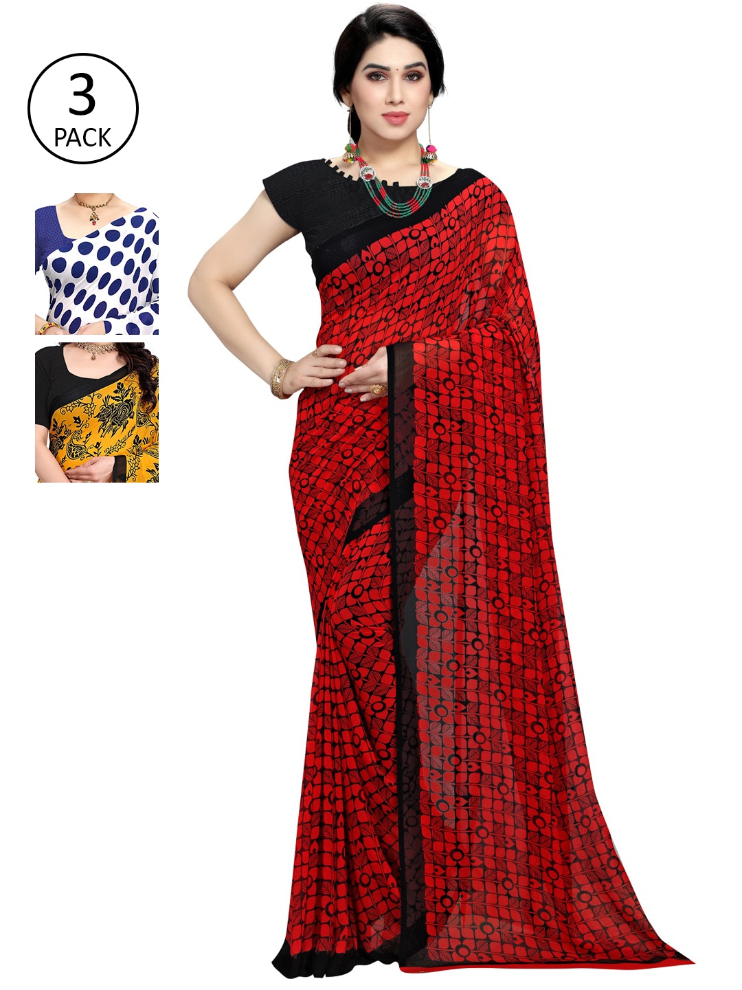 

KALINI Women Pack Of 3 Printed Saree, Blue