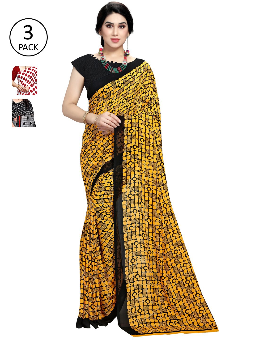 

KALINI Pack Of 3 Printed Saree, White