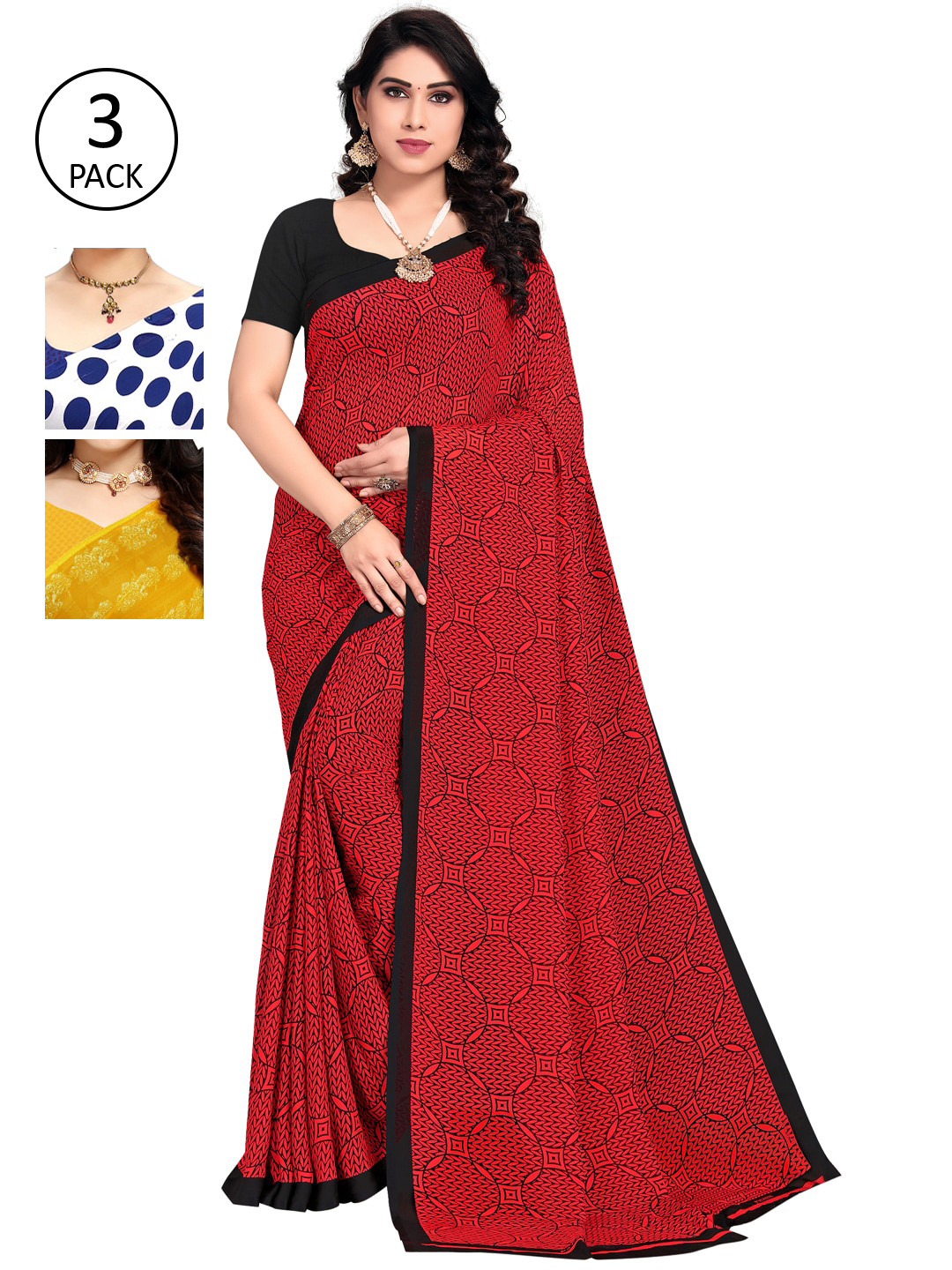 

KALINI Pack Of 3 Printed Saree, Blue
