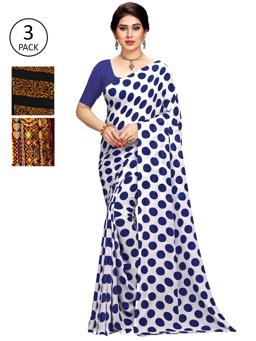 

KALINI Set of 3 Blue, Yellow & Black Printed Sarees