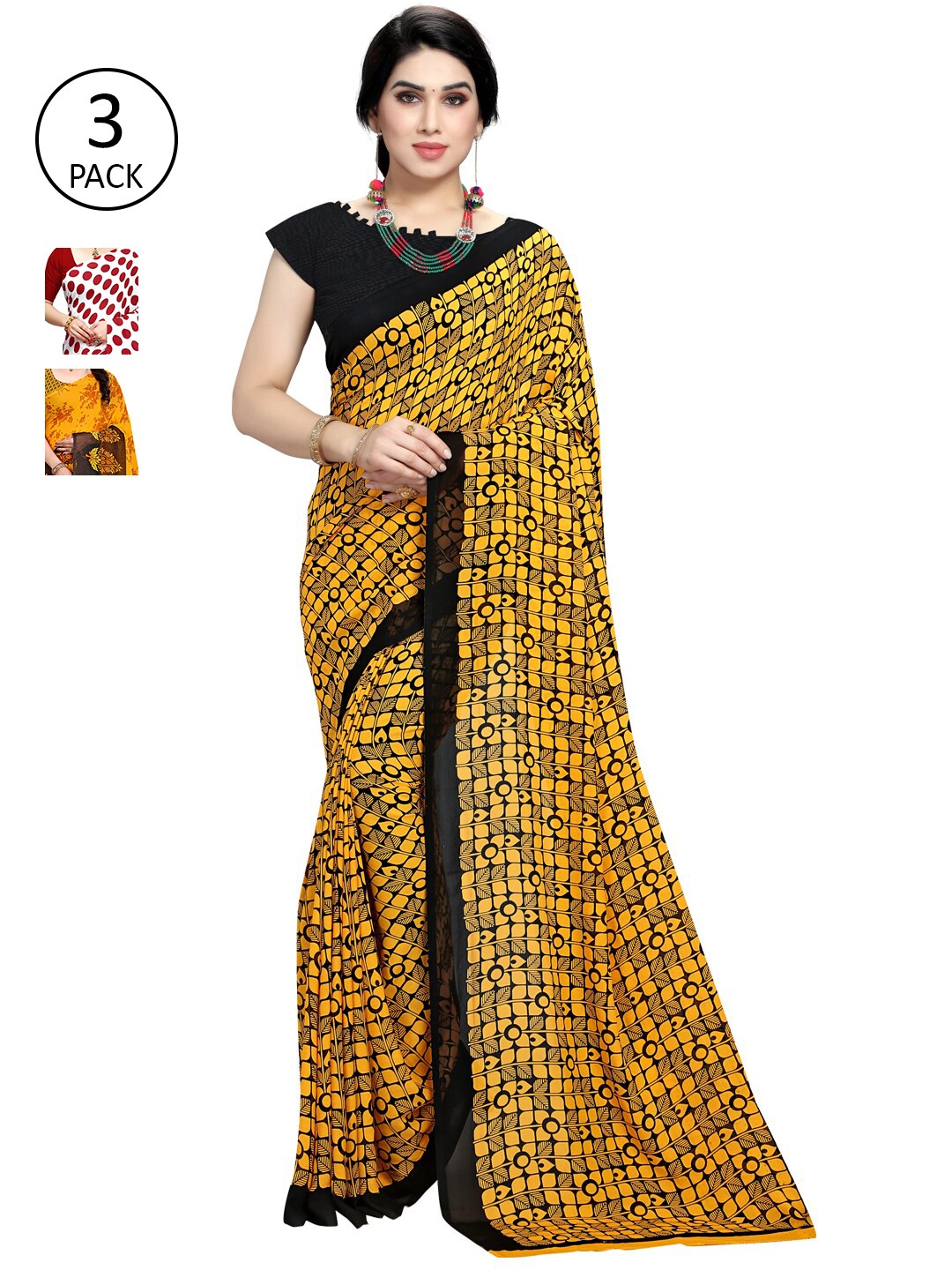 

KALINI Pack Of 3 Printed Saree, Yellow
