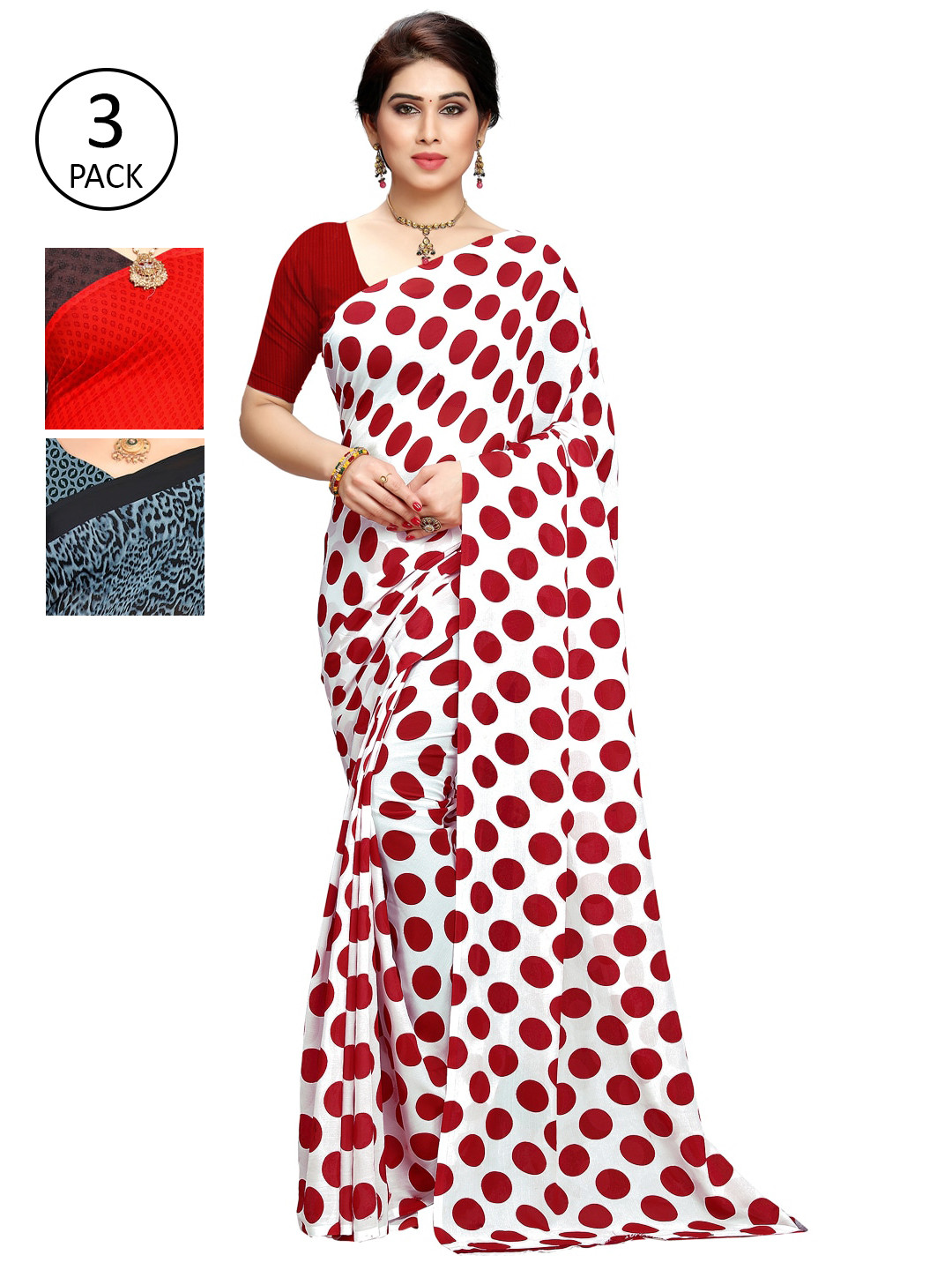 

KALINI Pack Of 3 Sarees, White