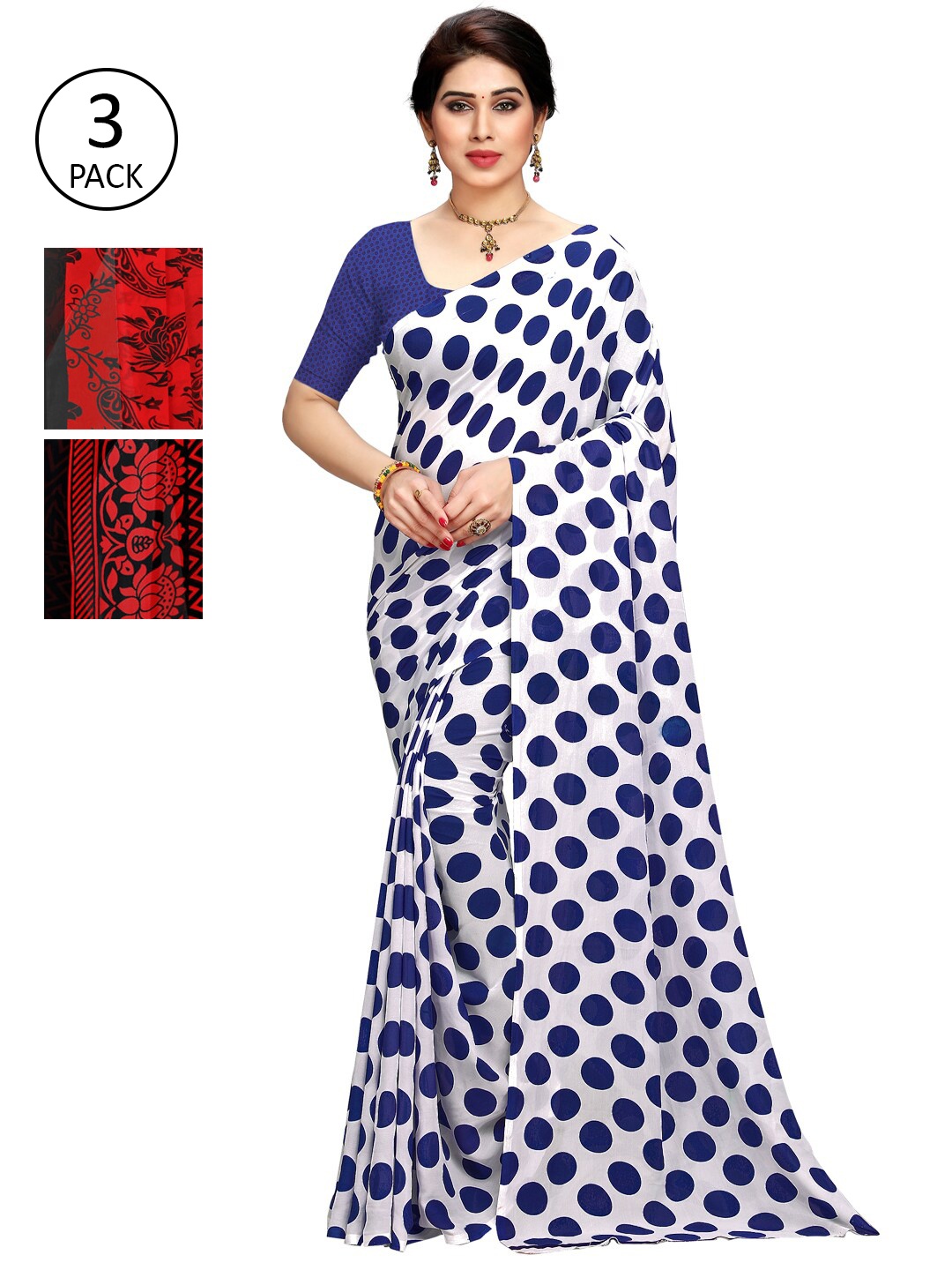 

KALINI Pack Of 3 Multicoloured Printed Sarees, Red
