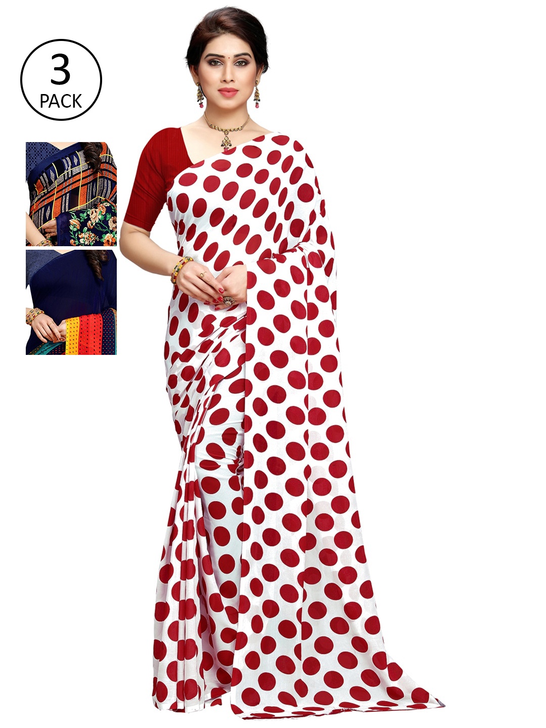 

KALINI Pack Of 3 Printed Saree, Red