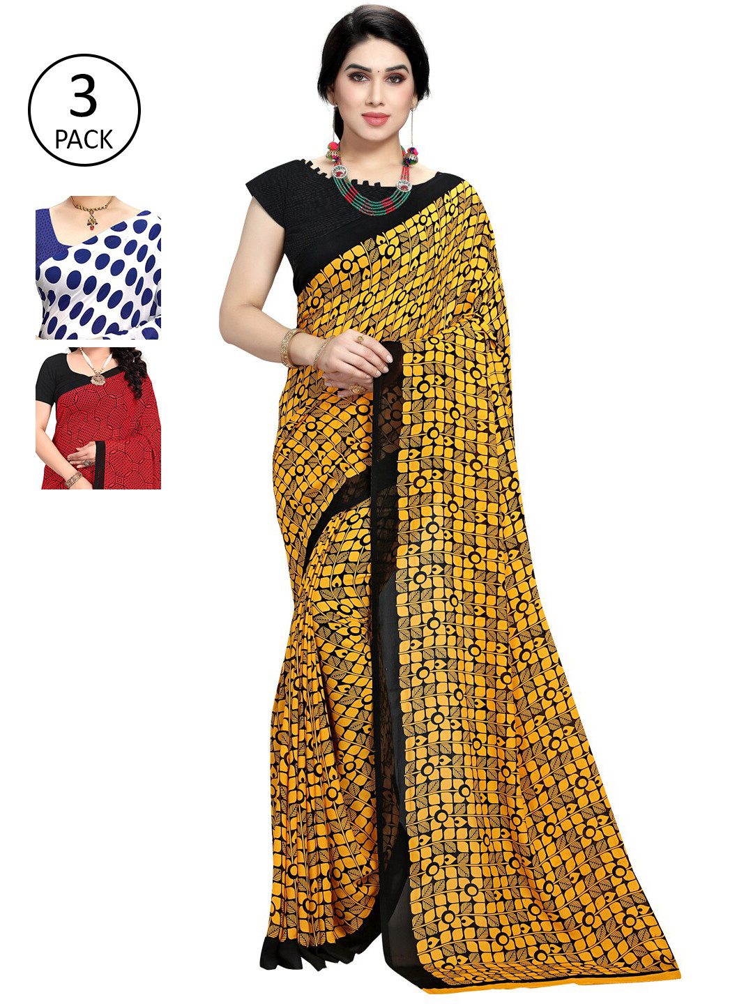 

KALINI Pack Of 3 Printed Saree, White