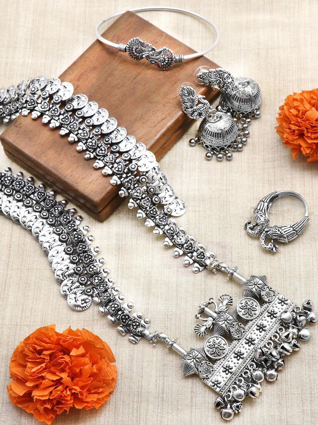

TEEJH Women Oxidised Silver-Toned Jewellery Set