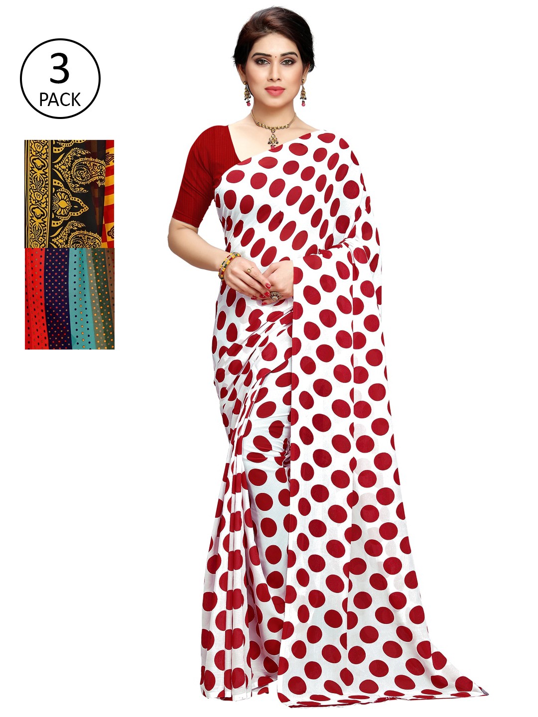 

KALINI Red & Blue Pack of 3 Saree