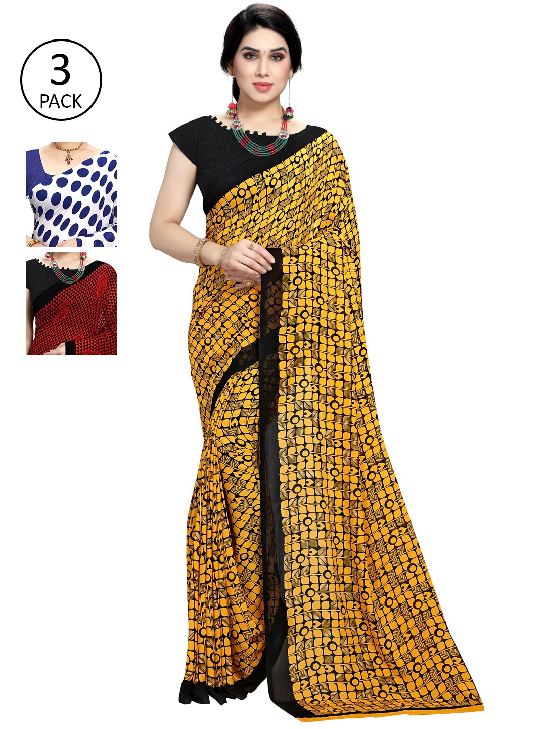 

KALINI Pack of 3 Printed Sarees, Multi