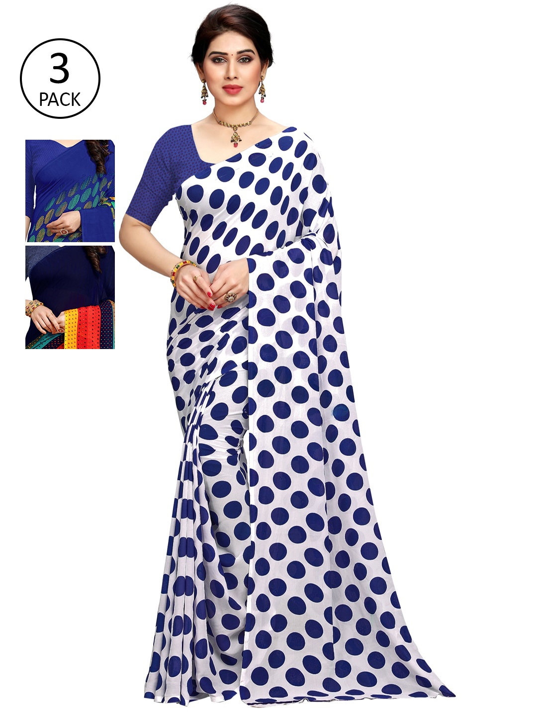 

KALINI Pack of 3 Printed Sarees with Unstitched Blouse Pieces, Multi