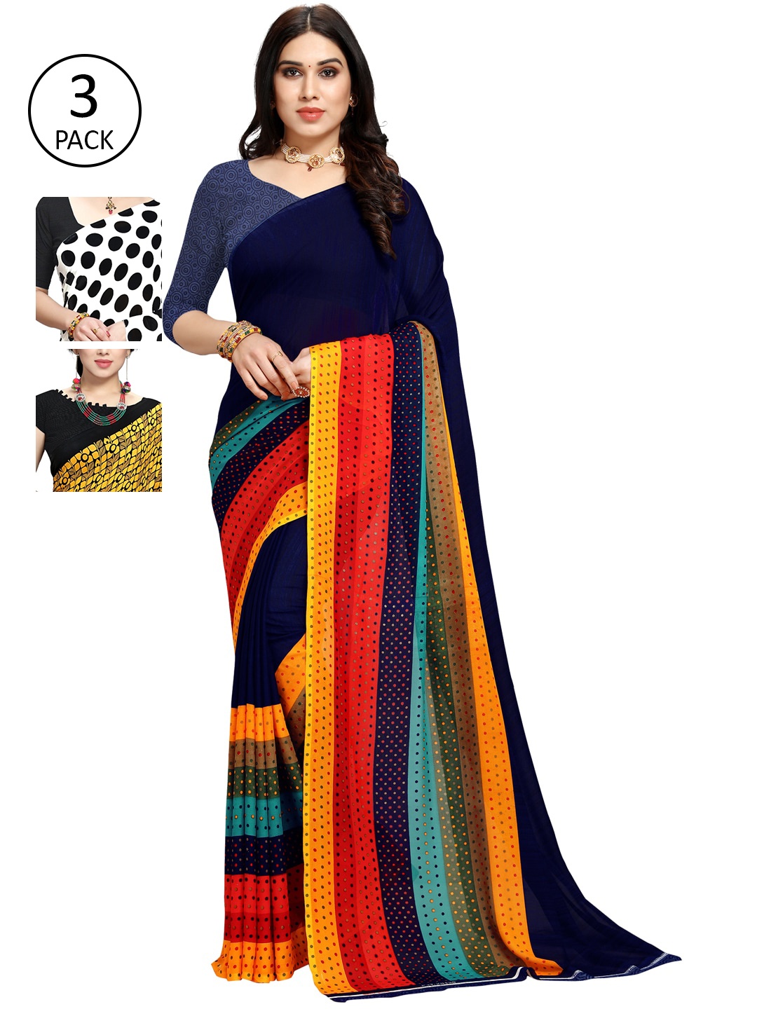 

KALINI Pack Of 3 Printed Saree, Black
