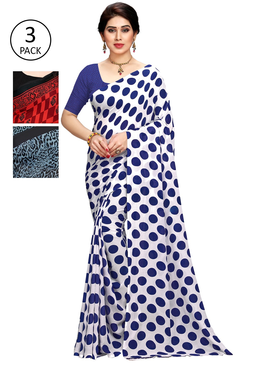 KALINI White & Blue Pack Of 3 Printed Saree