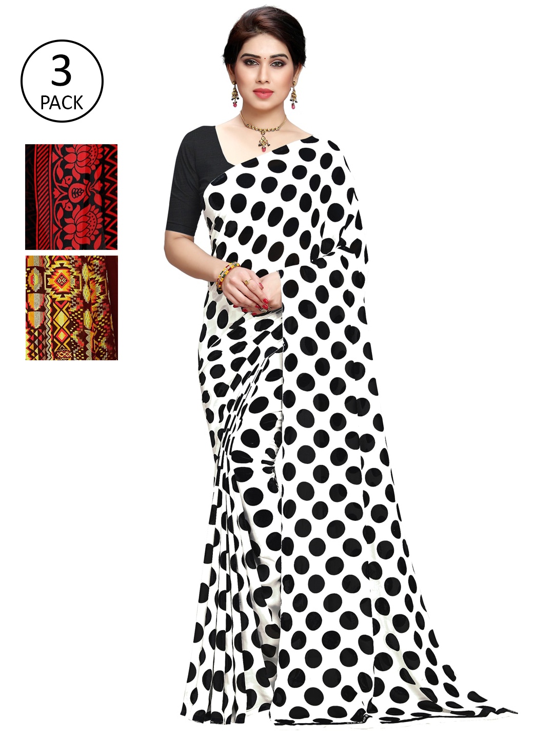

KALINI Pack Of 3 Printed Saree, Black
