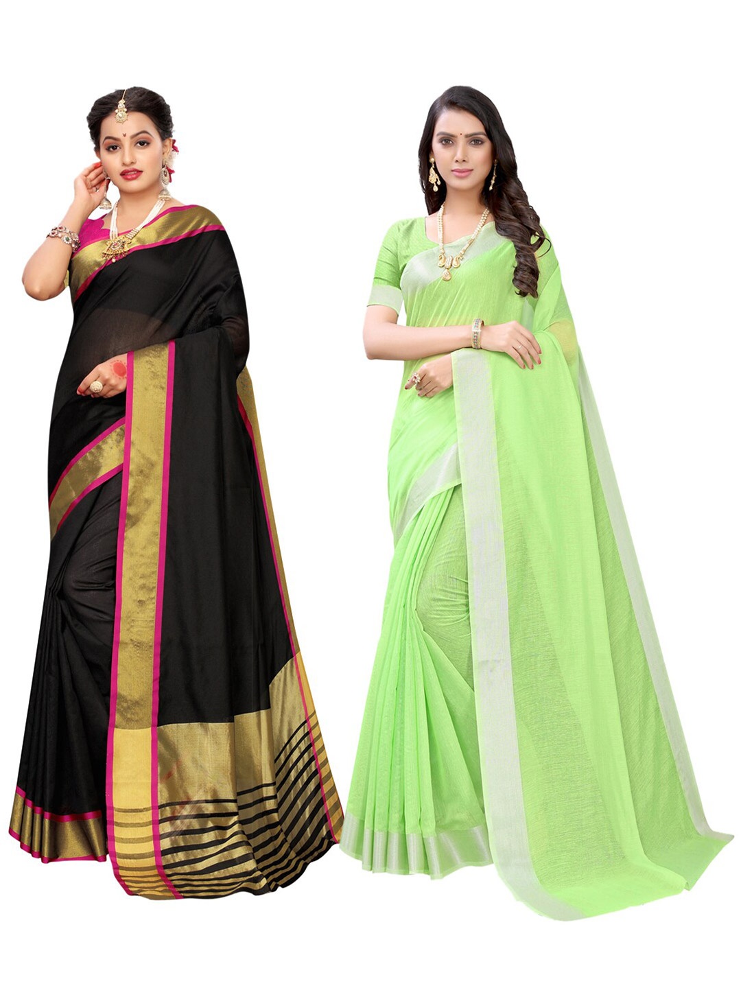 

KALINI Pack Of 2 Black & Green Saree