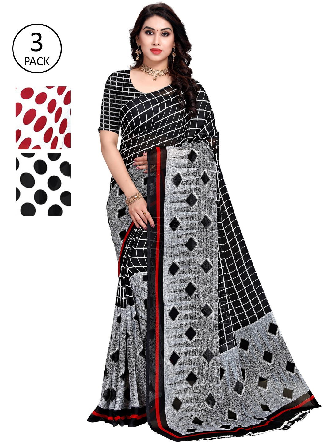 

ANAND SAREES Pack Of 3 Sarees, Black