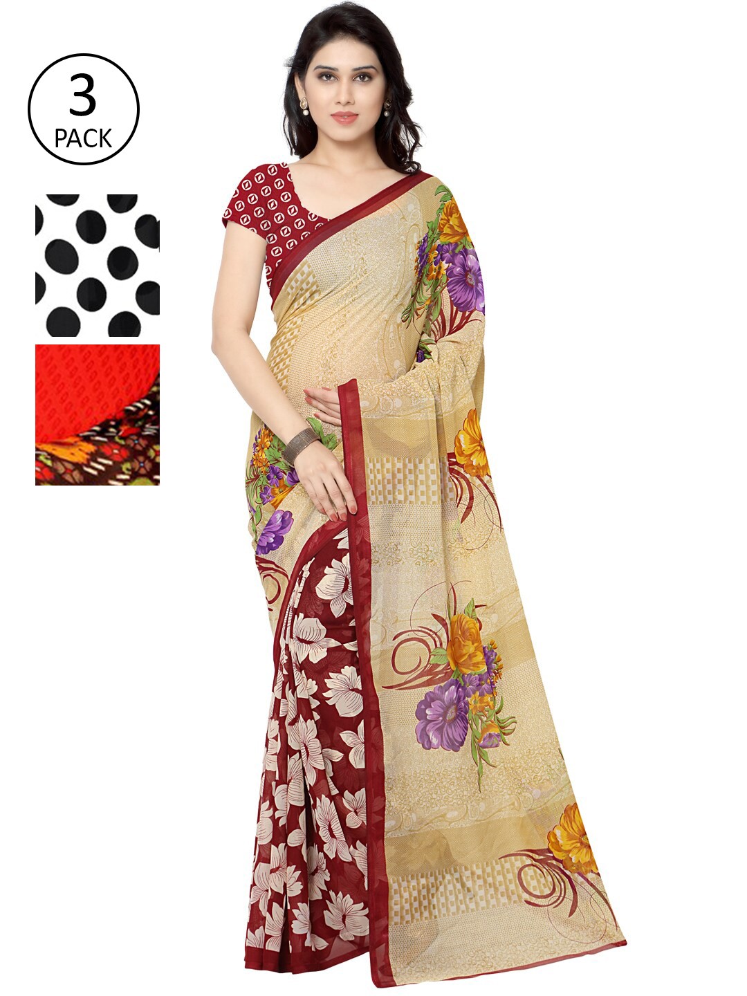 

KALINI Pack of 3 Printed Saree, Multi