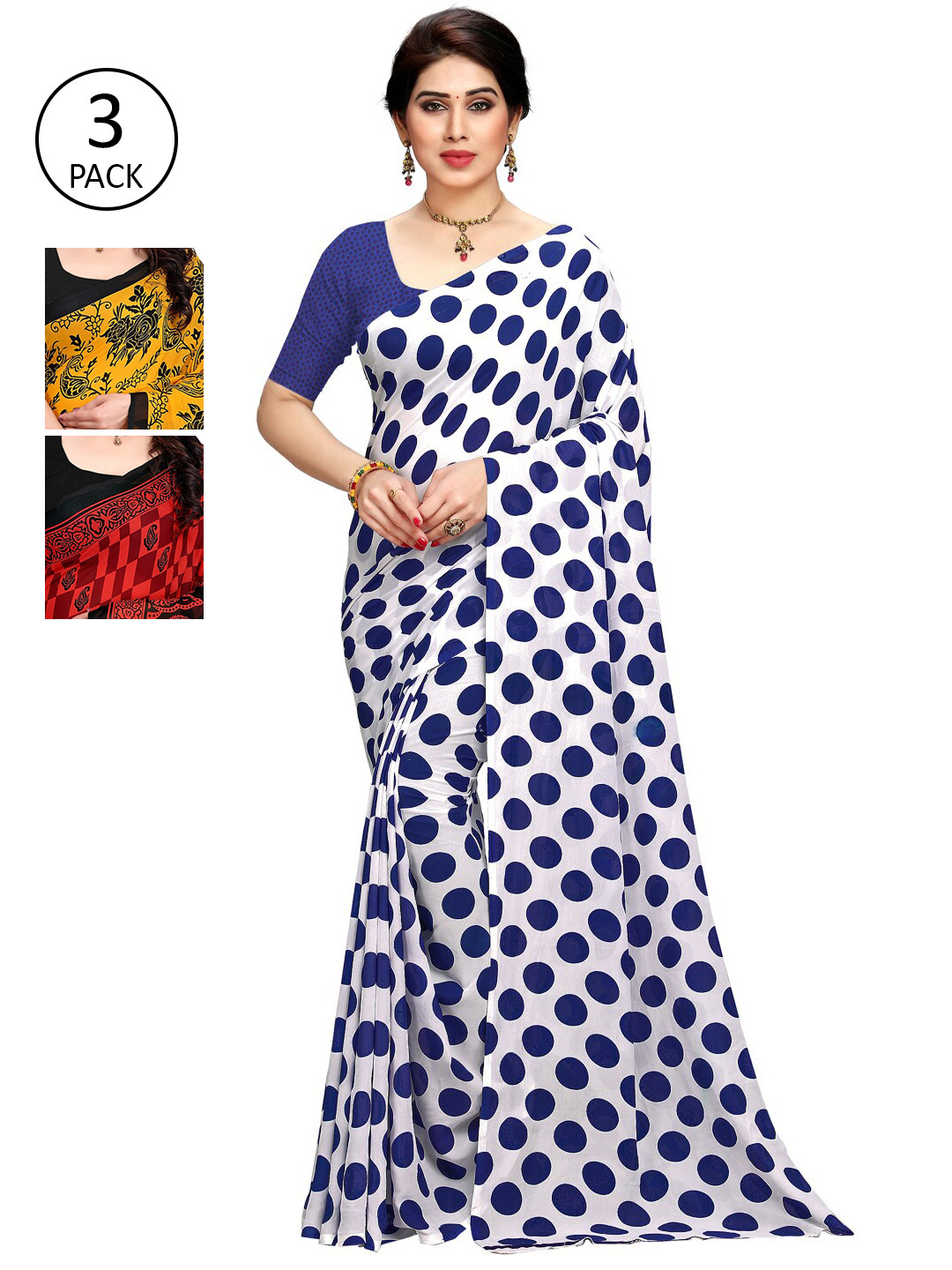 

KALINI Pack Of 3 Printed Saree, White