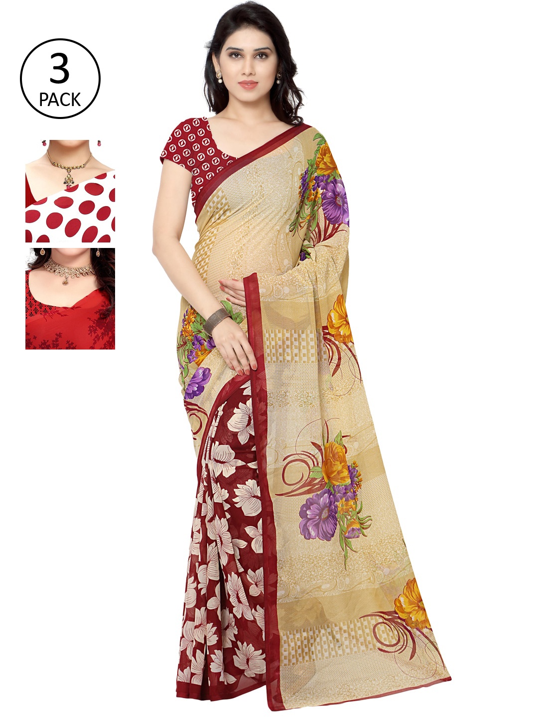 

KALINI Pack of 3 Printed Sarees, Multi