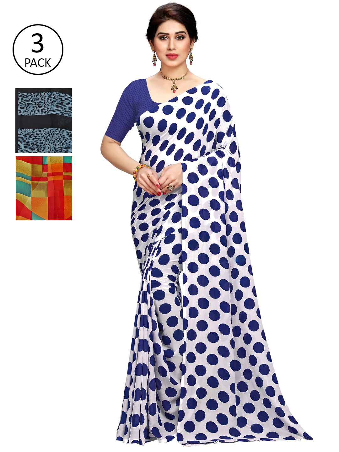 

KALINI Women Pack Of 3 Printed Saree, Blue