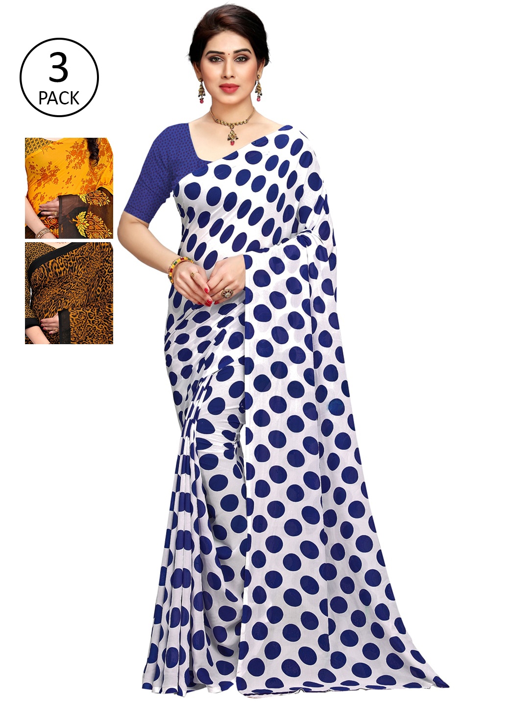 

KALINI Blue & Brown Pack Of 3 Printed Saree