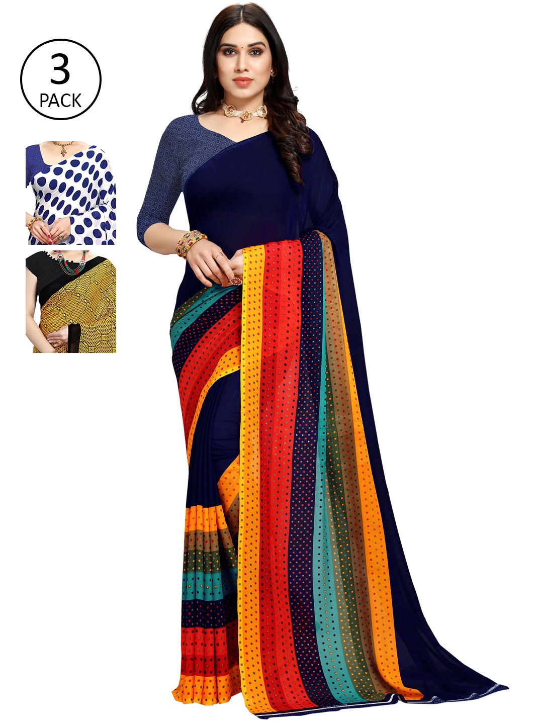 

KALINI Pack of 3 Printed Sarees, Multi