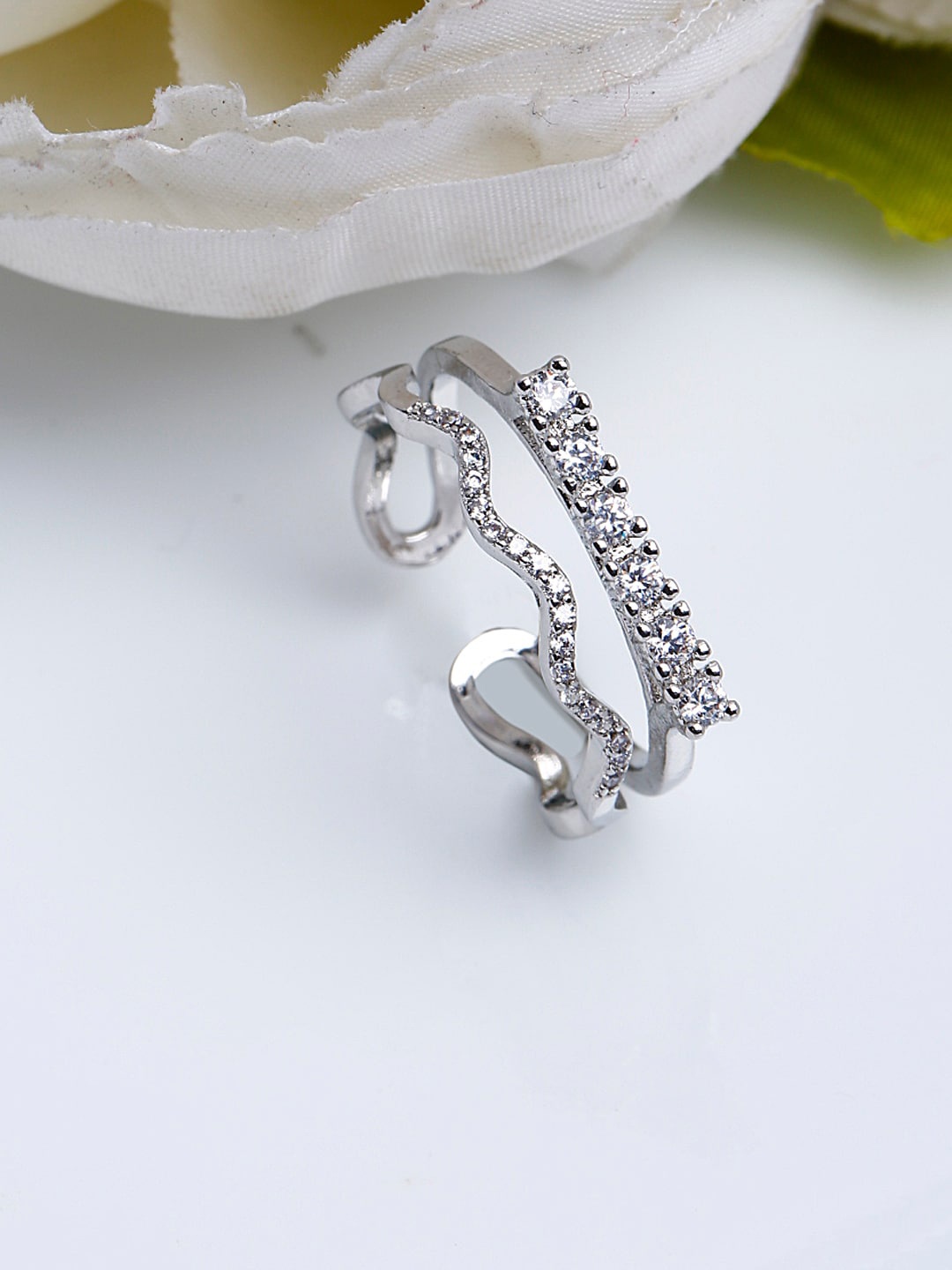 

Shining Diva Fashion Platinum-Plated Silver CZ-Studded Finger Ring