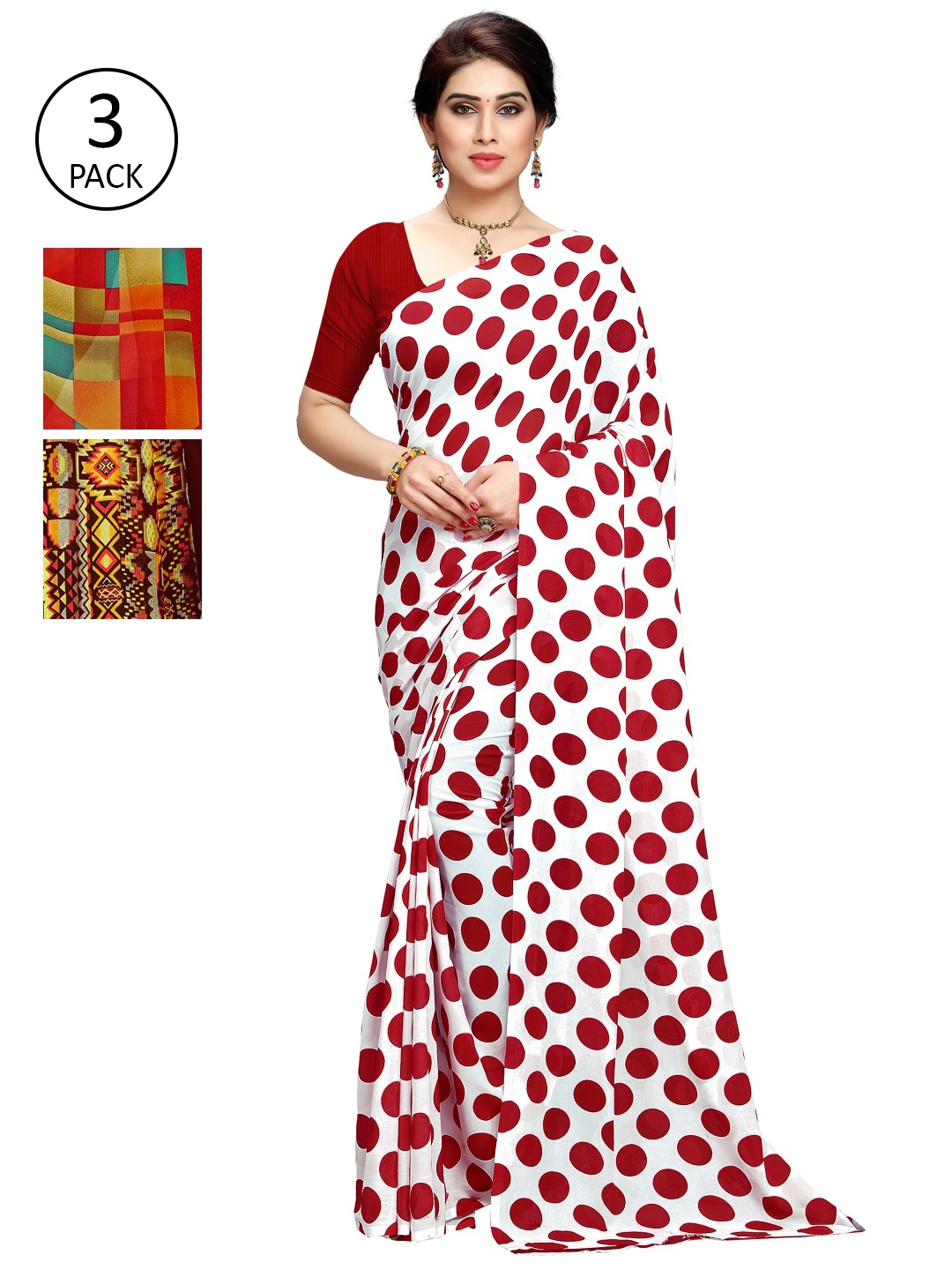 KALINI Pack of 3 Printed Sarees, Maroon