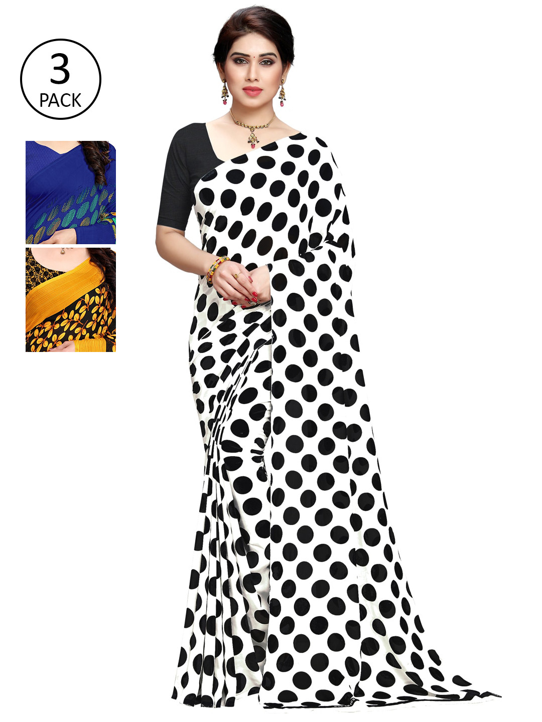 

KALINI Pack Of 3 Printed Saree, White